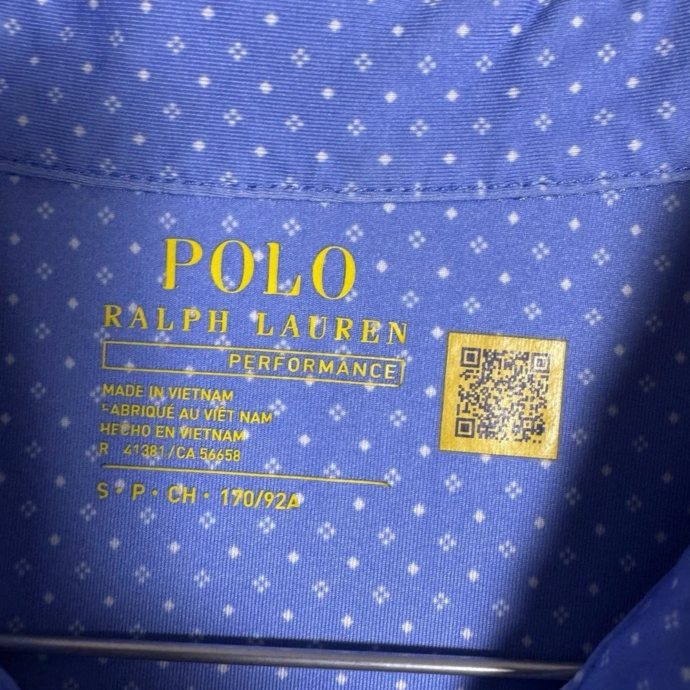 Ralph Lauren Polo Shirt Mens S Polka Dot All Over Print Golf Performance Wicking